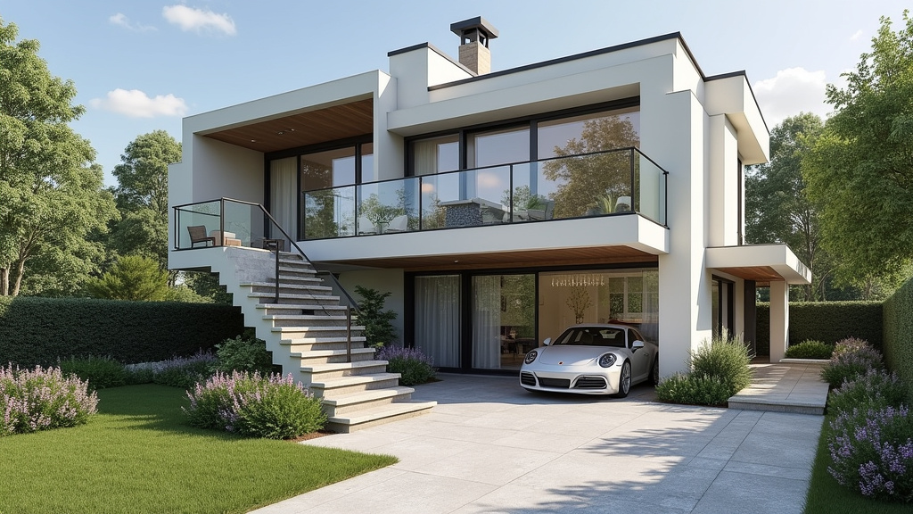 Monte-escalier extérieur installé devant une maison à Gaillefontaine