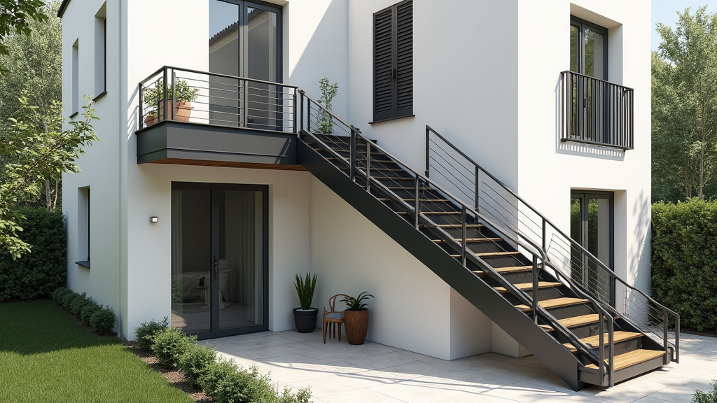 Monte-escalier extérieur installé devant une maison à Le Crotoy, en milieu urbain