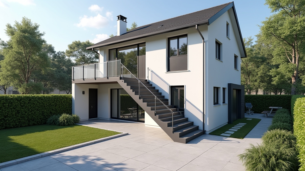 Monte-escalier extérieur installé devant une maison à Le Perréon