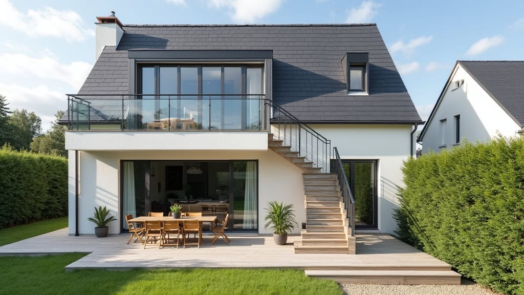 Monte-escalier extérieur installé devant une maison à Le Theil-de-Bretagne