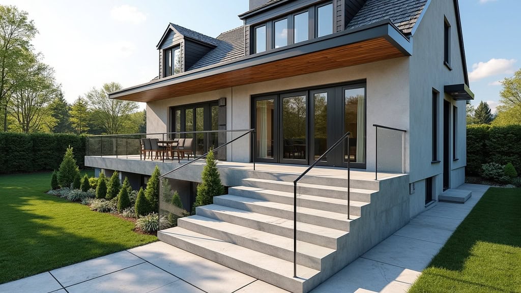 Monte-escalier extérieur installé devant une maison à Mirabel-et-Blacons