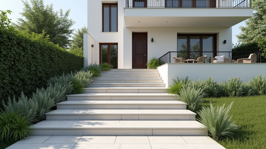 Monte-escalier extérieur installé devant une maison à Moyon Villages