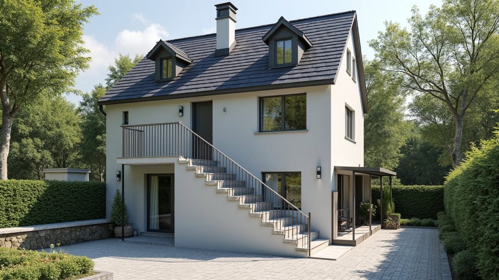 Monte-escalier extérieur installé devant une maison à Norrent-Fontes, résistant aux intempéries