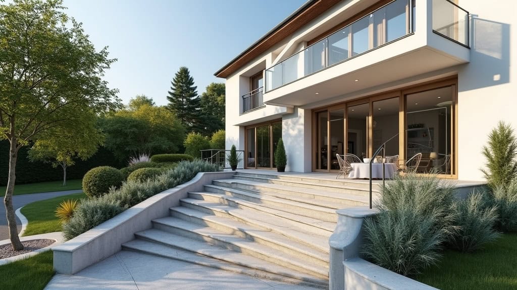 Monte-escalier extérieur installé devant une maison à Novalaise