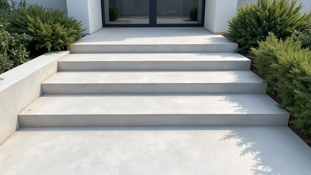 Monte-escalier extérieur installé devant une maison à Saint-Marcel, avec escalier extérieur en béton