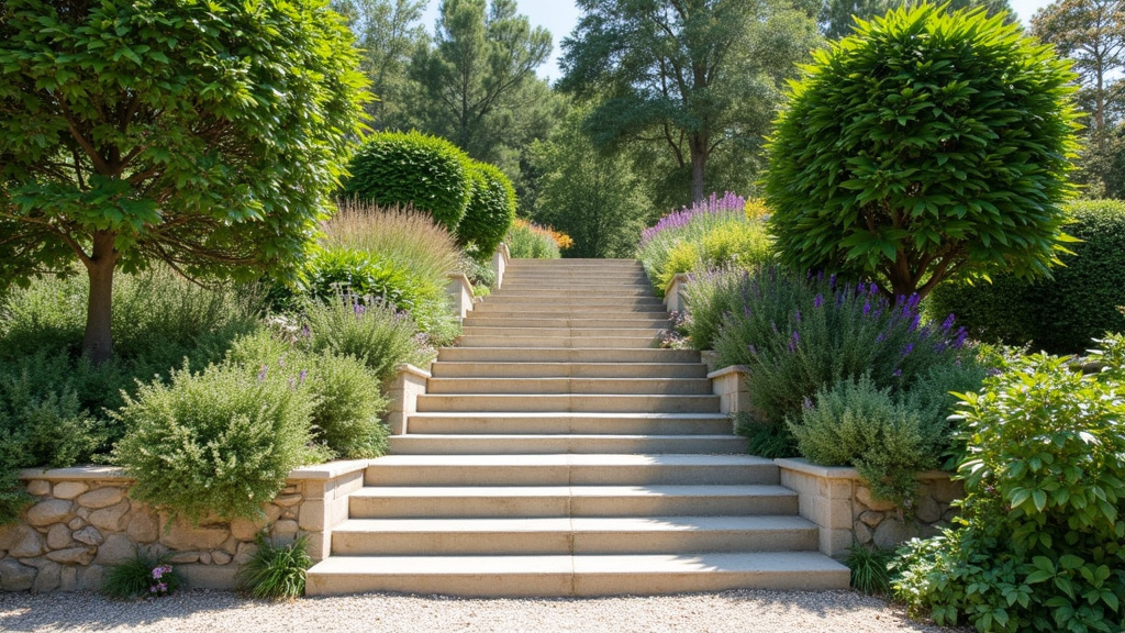 Monte-escalier extérieur installé pour accéder au jardin à La Chapelle-Launay