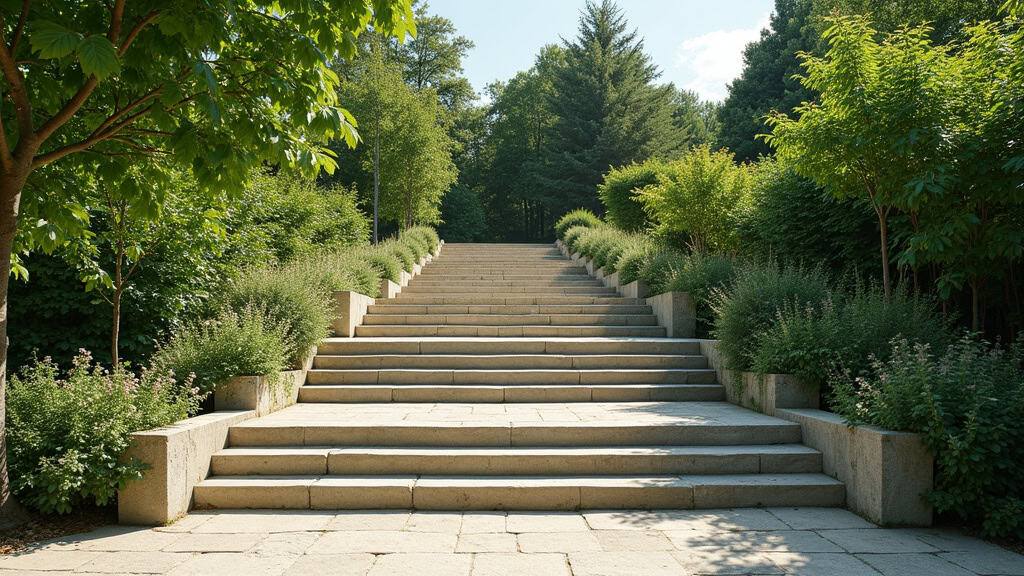 Monte-escalier extérieur installé sur des marches menant au jardin à Monistrol-sur-Loire