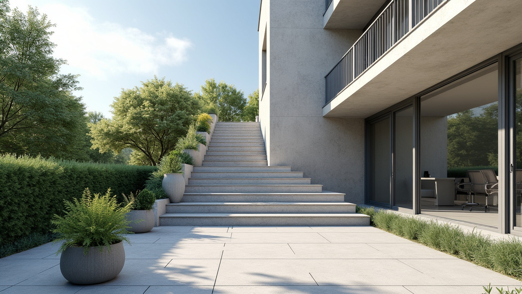 Monte-escalier extérieur installé sur un escalier en béton menant à la terrasse d