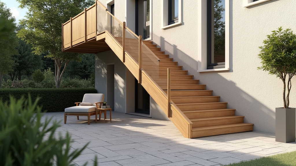 Monte-escalier extérieur installé sur un escalier en bois à Hendaye, protégé par une housse étanche