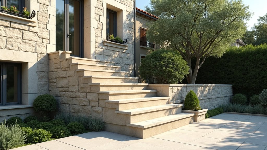 Monte-escalier extérieur installé sur un escalier en pierre à Crozon