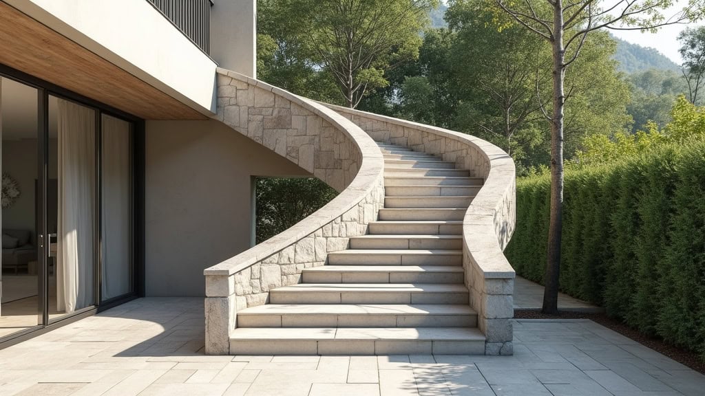 Monte-escalier extérieur installé sur un escalier en pierre à Landéhen