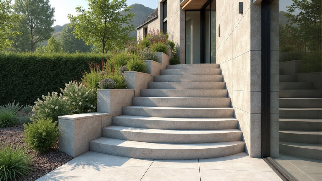 Monte-escalier extérieur installé sur un escalier en pierre à Ménéac, résistant aux intempéries