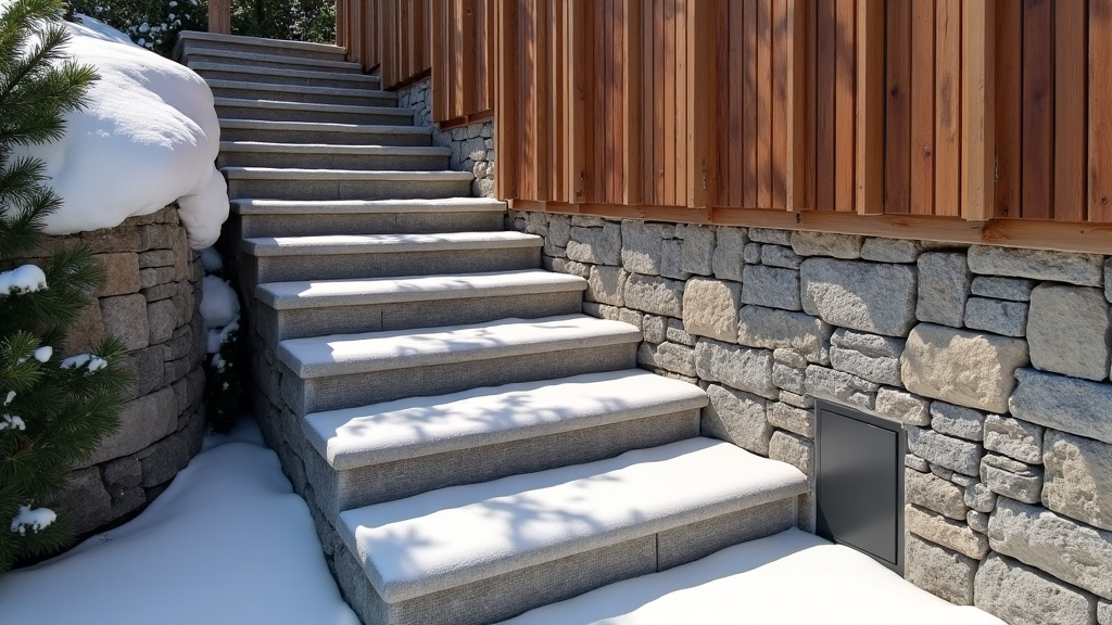 Monte-escalier extérieur installé sur un escalier en pierre dans un chalet savoyard, résistant aux intempéries