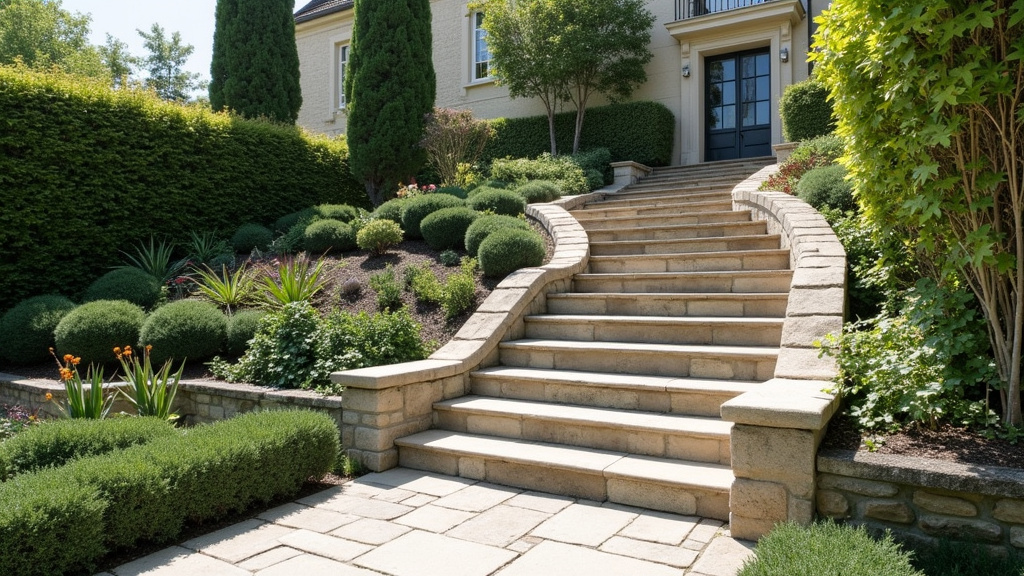 Monte-escalier extérieur installé sur un escalier en pierre dans un jardin à Certines