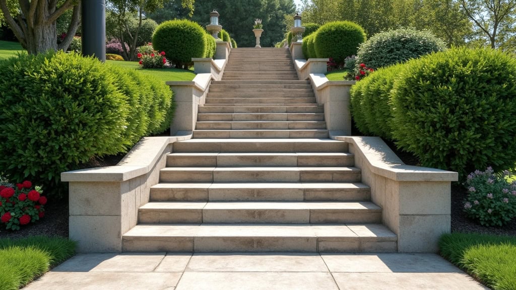 Monte-escalier extérieur installé sur un escalier en pierre menant au jardin d