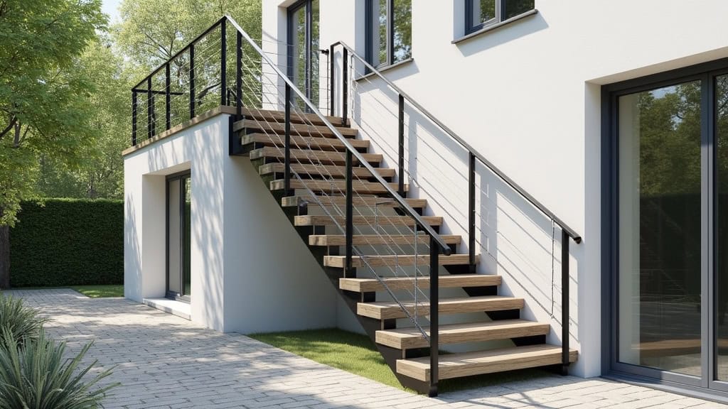 Monte-escalier extérieur installé sur un escalier en plein air