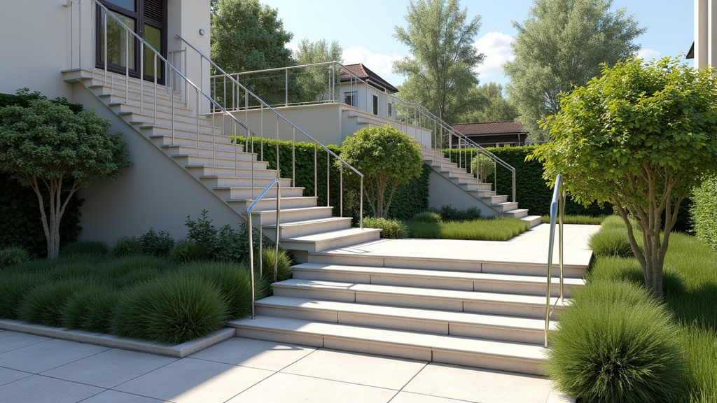 Monte-escalier extérieur installé sur un escalier menant au jardin à Arnouville