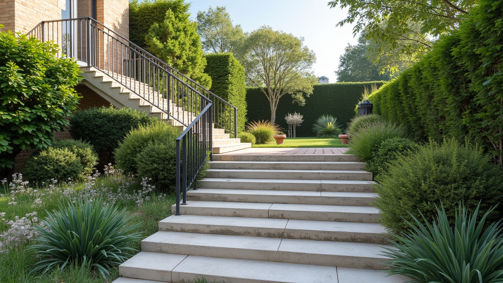 Monte-escalier extérieur installé sur un escalier menant au jardin à Bailly-Romainvilliers