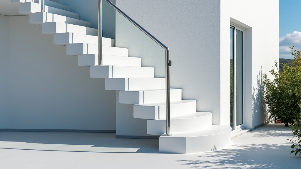 Monte-escalier extérieur installé sur un perron à Beynost, montrant la résistance aux intempéries et la housse de protection