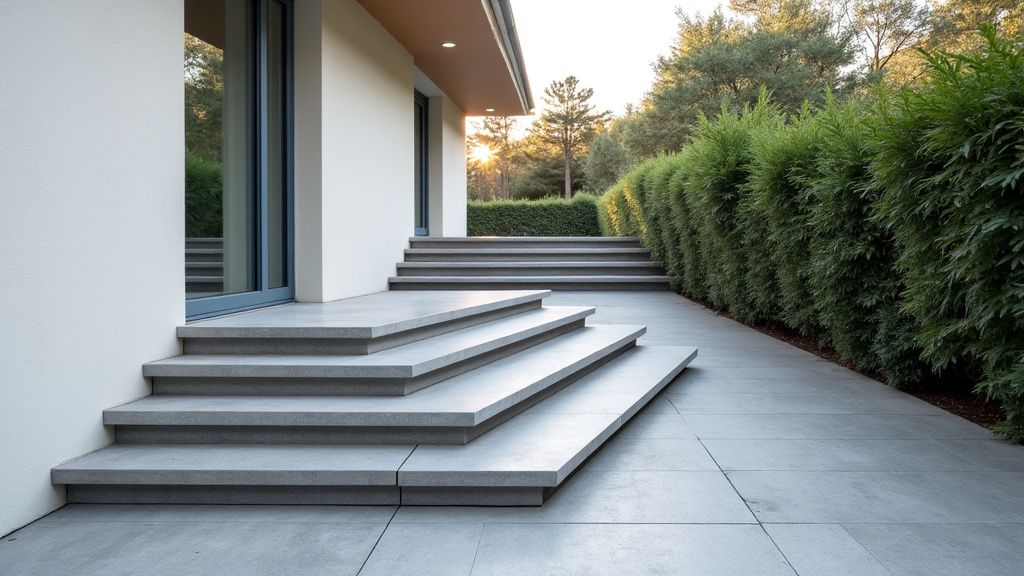 Monte-escalier extérieur installé sur un perron à Briouze, résistant aux intempéries et intégré harmonieusement