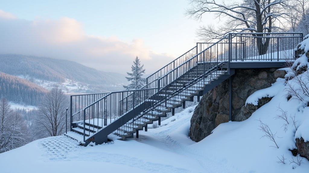 Monte-escalier extérieur installé sur un perron à Douvrin, en conditions hivernales