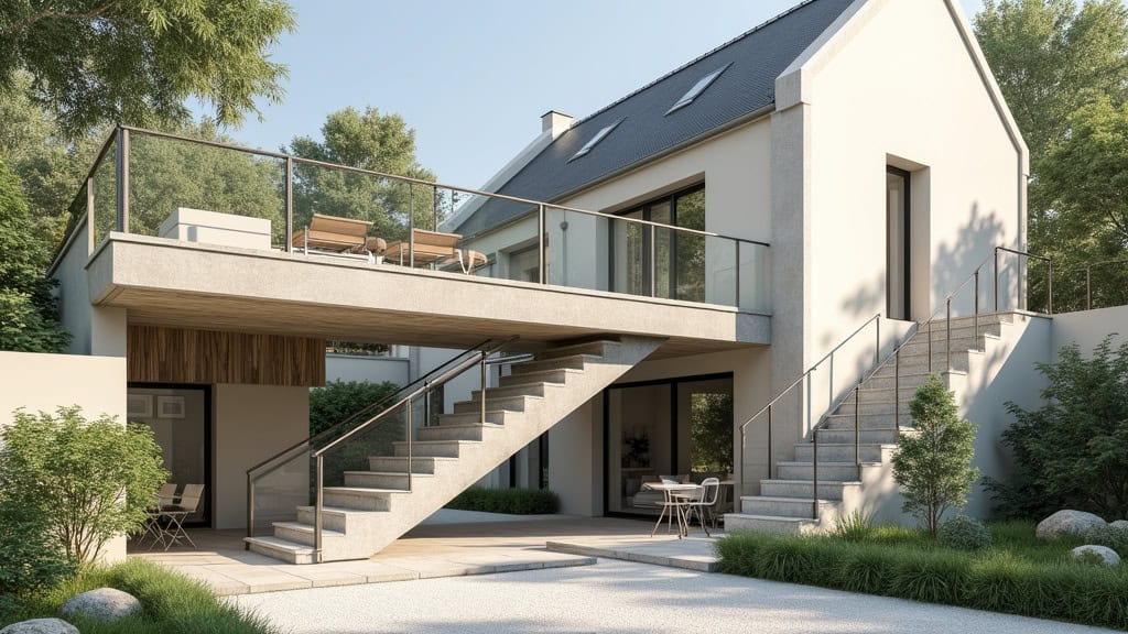 Monte-escalier extérieur installé sur un perron à Férolles-Attilly