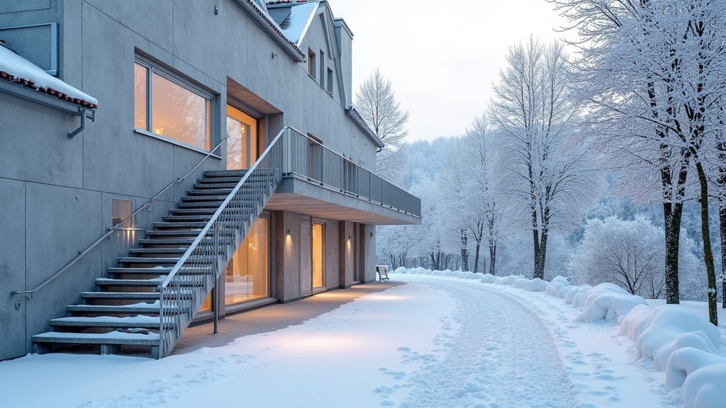 Monte-escalier extérieur installé sur un perron à Gillonnay en hiver