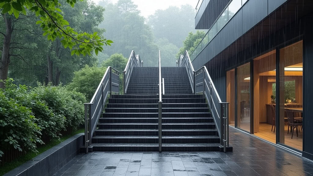 Monte-escalier extérieur installé sur un perron à Kunheim, fonctionnel sous la pluie