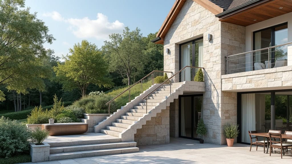 Monte-escalier extérieur installé sur un perron en pierre à Ornex, avec couverture anti-pluie