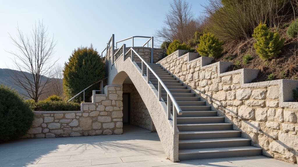 Monte-escalier extérieur installé sur un perron en pierre, fonctionnant par temps pluvieux dans le Loire-Atlantique