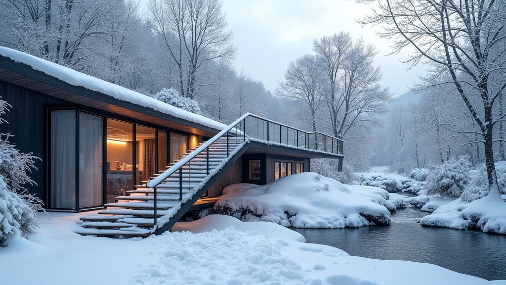 Monte-escalier extérieur installé sur un perron en plein hiver dans le Bas-Rhin