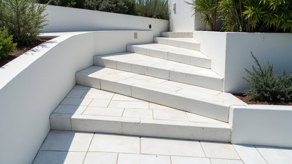 Monte-escalier extérieur installé sur une terrasse en pente à Vernet-les-Bains