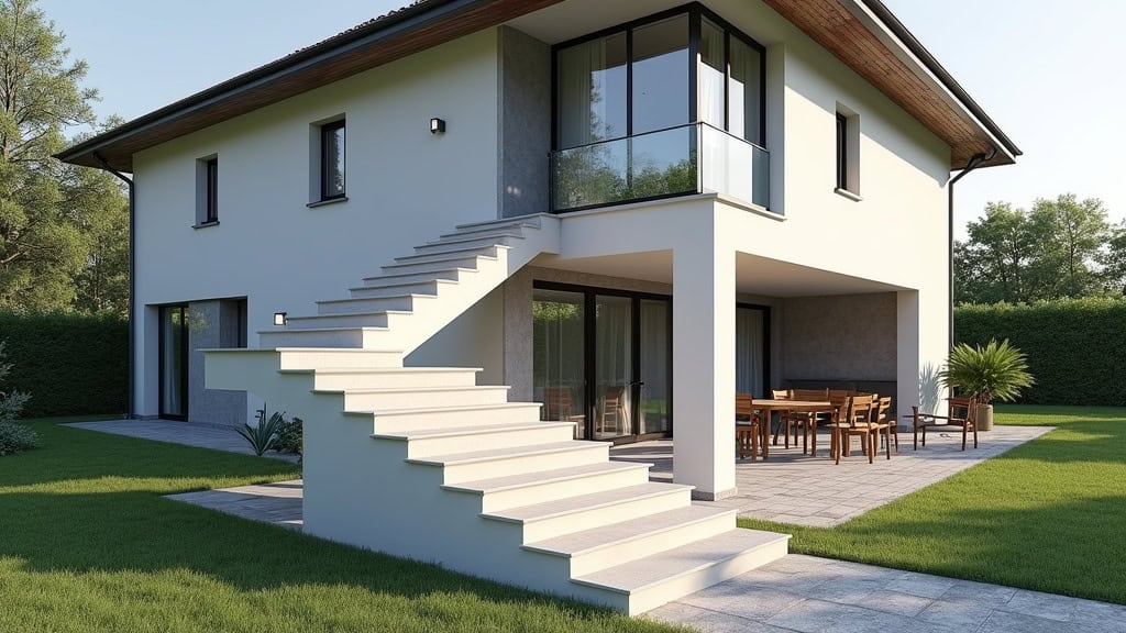 Monte-escalier extérieur résistant aux intempéries installé devant une maison à Lamothe-Landerron