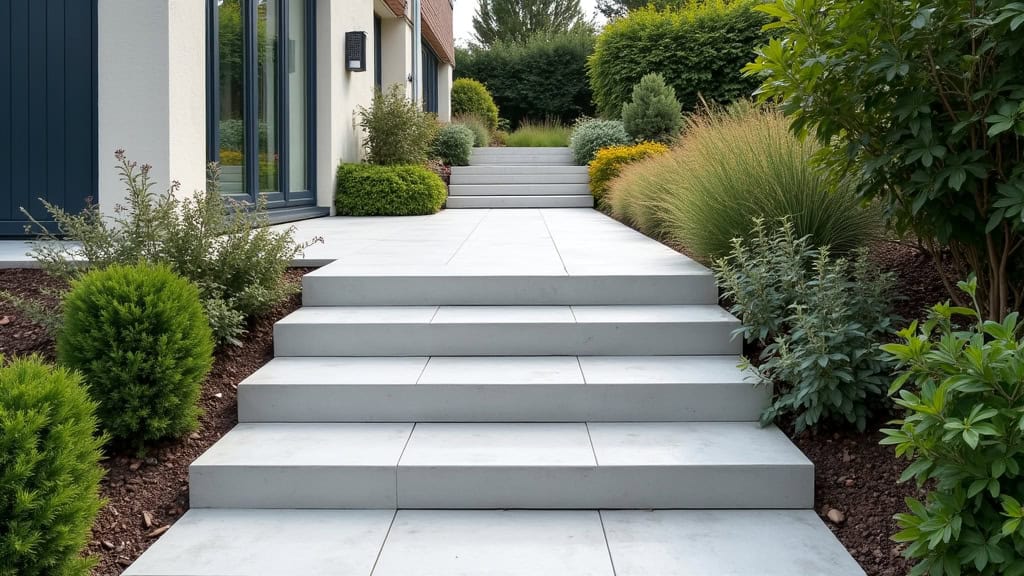 Monte-escalier extérieur résistant aux intempéries, installé sur les marches menant au jardin d’une maison à Vernosc-lès-Annonay