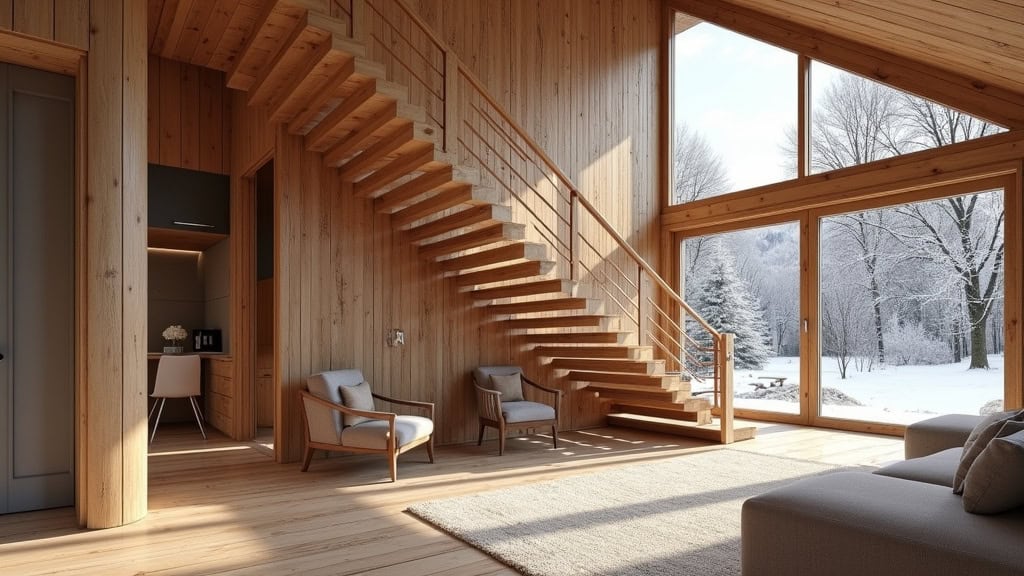 Monte-escalier installé dans un chalet traditionnel à Chindrieux, intégré discrètement à l