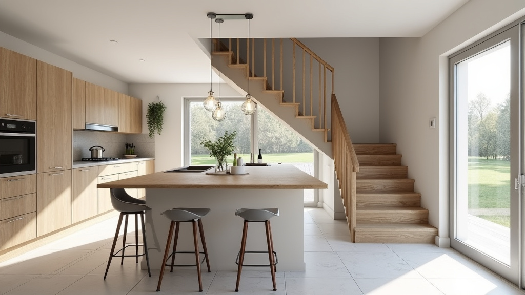 Monte-escalier installé dans une maison à Le Doulieu, vu depuis la cuisine