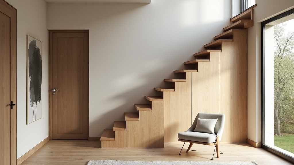 Monte-escalier installé dans une maison typique de Lège-Cap-Ferret avec escalier en bois