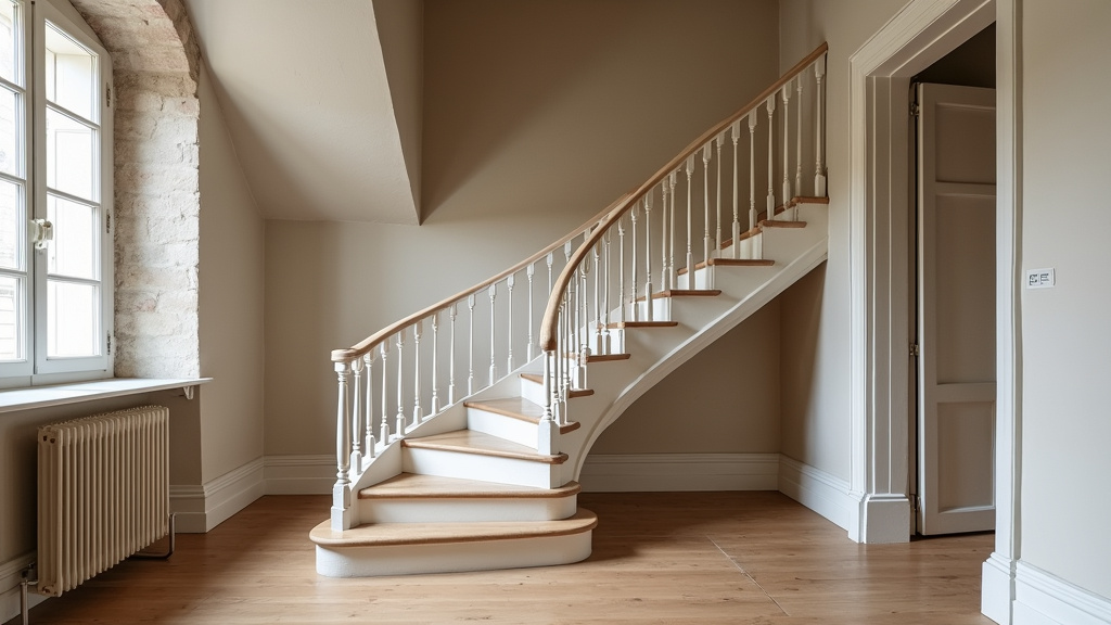Monte-escalier installé sur un escalier tournant dans une maison ancienne