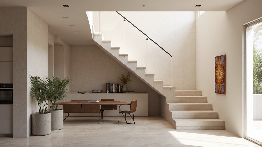 Monte-escalier intégré avec goût dans un intérieur moderne à Beaulieu-sur-Mer