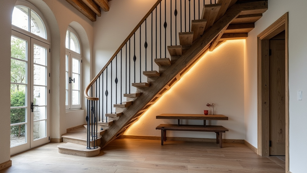 Monte-escalier intégré dans une maison ancienne à Avessac