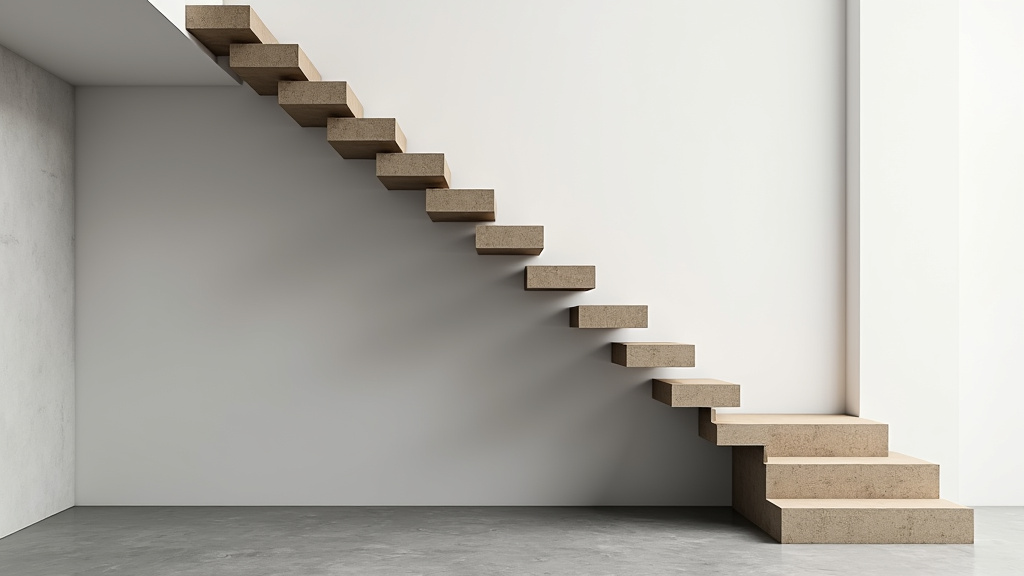 Monte-escalier replié contre le mur, laissant l’escalier dégagé