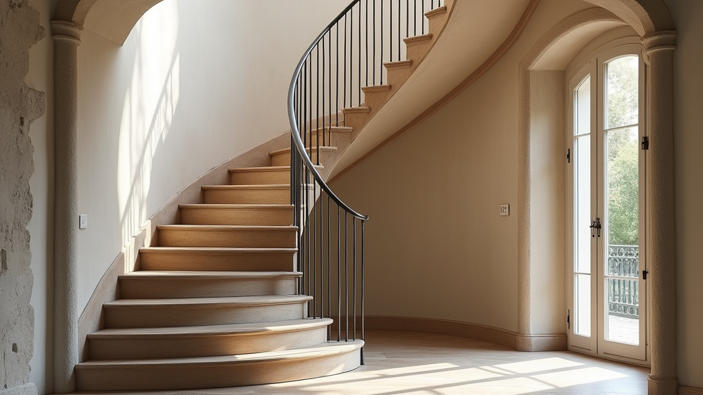 Monte-escalier tournant adapté à un escalier en courbe dans une maison ancienne