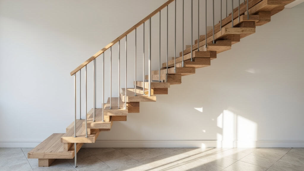 Monte-escalier tournant en cours d’installation dans une maison à Huismes