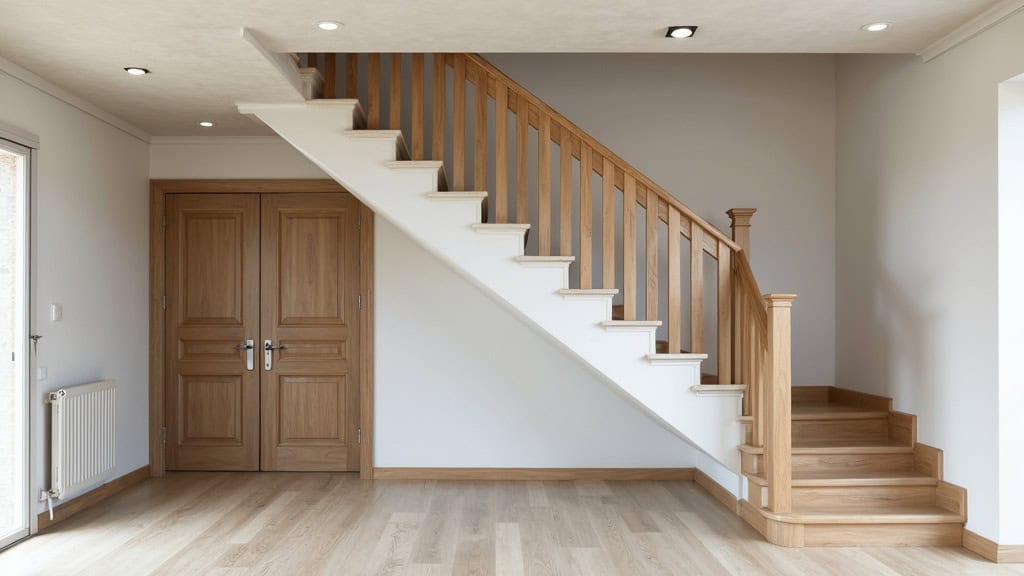 Monte-escalier tournant en cours d’installation sur un escalier avec palier à Montgivray