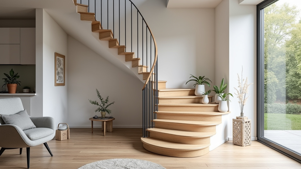Monte-escalier tournant en cours d’installation sur un escalier courbe à Bubry