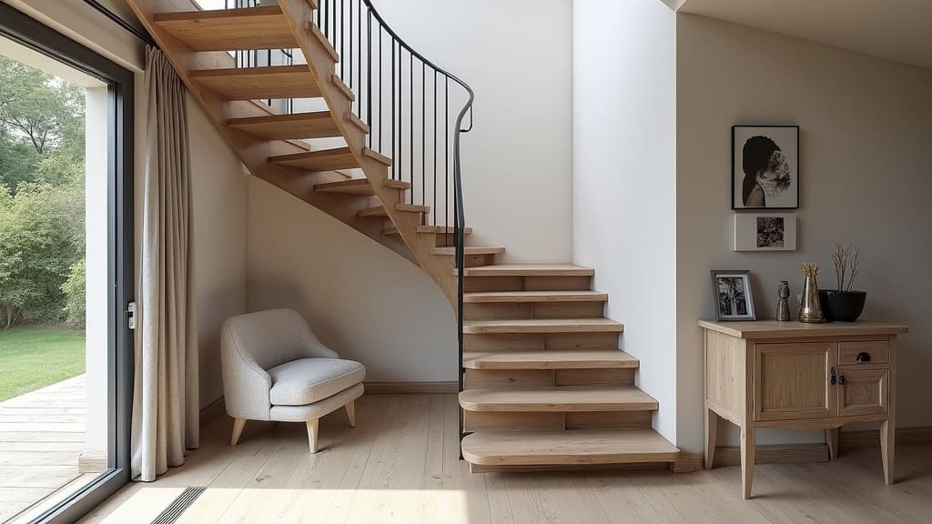 Monte-escalier tournant en fonctionnement dans une maison à Les Contamines-Montjoie