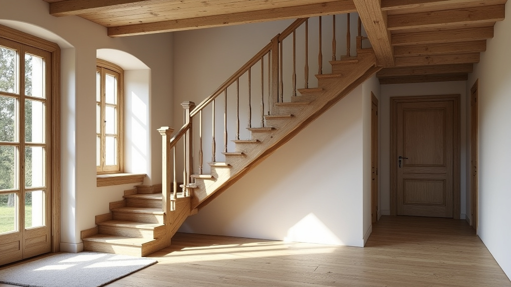 Monte-escalier tournant en fonctionnement dans une maison traditionnelle à Montsûrs