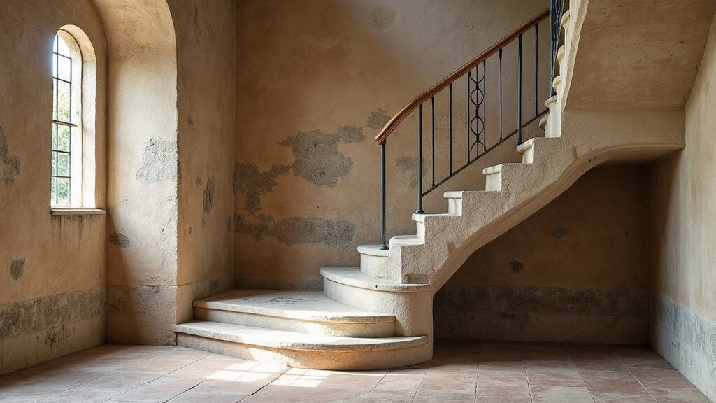 Monte-escalier tournant installé dans un escalier ancien d