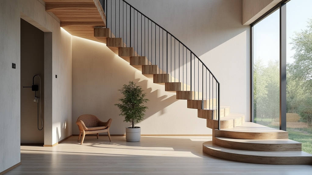 Monte-escalier tournant installé dans un escalier en colimaçon à Cormoranche-sur-Saône