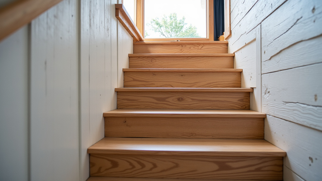 Monte-escalier tournant installé dans une habitation typique des Trois-Îlets, adapté à un escalier en colimaçon